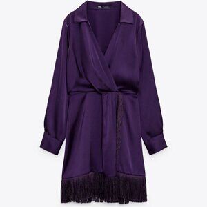 ZARA FRINGED SATIN EFFECT DRESS